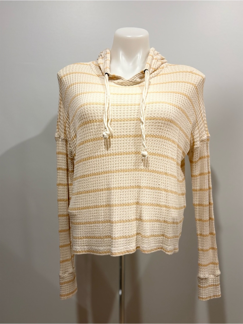 Billabong Cream & Tan Striped Waffle Hoodie